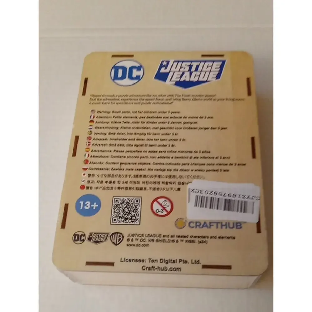 NWT DC Justice League Wooden Puzzle Box with Blue & White Logos
